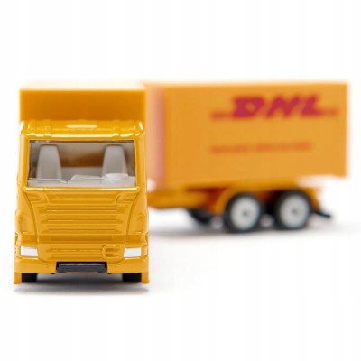 Ciężarówka DHL z przyczepą – metalowy model kurierski Siku S1694 Ciężarówka DHL z przyczepą – metalowy model kurierski Siku S1694