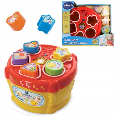 Bębenek edukacyjny VTech Bam Bam – sorter kształtów, dźwięki, światło, język polski 60670