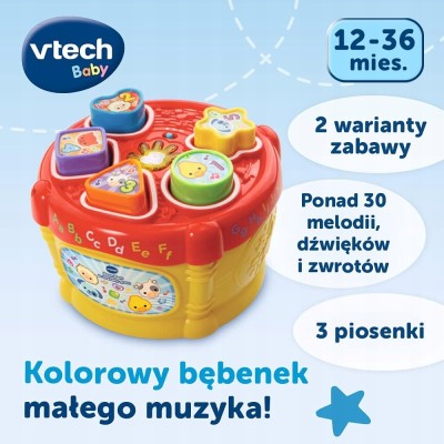 Bębenek edukacyjny VTech Bam Bam – sorter kształtów, dźwięki, światło, język polski 60670