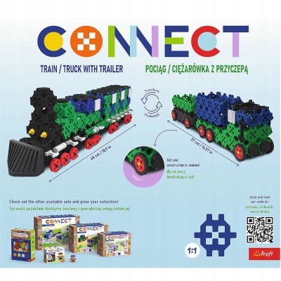 Zestaw klocków Connect 2w1: Pociąg / Ciężarówka z przyczepą Trefl 61976 Zestaw klocków Connect 2w1: Pociąg / Ciężarówka z przyczepą Trefl 61976