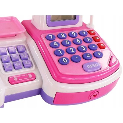 Duży zestaw kasa fiskalna dla dzieci – edukacyjna, sensoryczny czytnik, kalkulator LCD