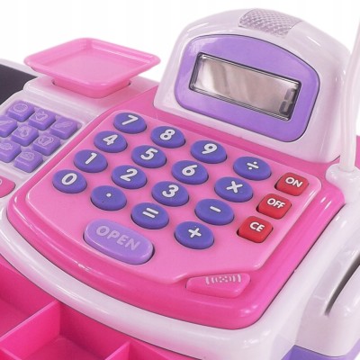Duży zestaw kasa fiskalna dla dzieci – edukacyjna, sensoryczny czytnik, kalkulator LCD