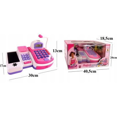 Duży zestaw kasa fiskalna dla dzieci – edukacyjna, sensoryczny czytnik, kalkulator LCD