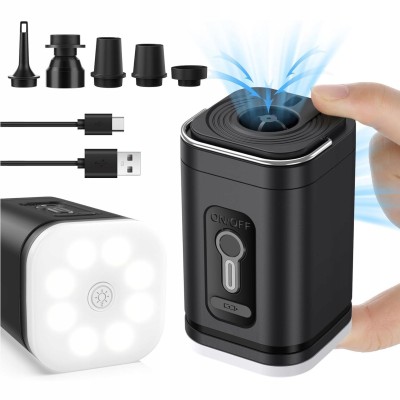 Mini Pompka Elektryczna 3w1 z Lampą i Funkcją Odsysania – Kemping, Podróże, Worki Próżniowe