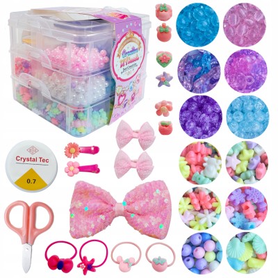 Zestaw koralików w walizce dla dzieci – biżuteria DIY, żyłka, nożyczki, zawieszki