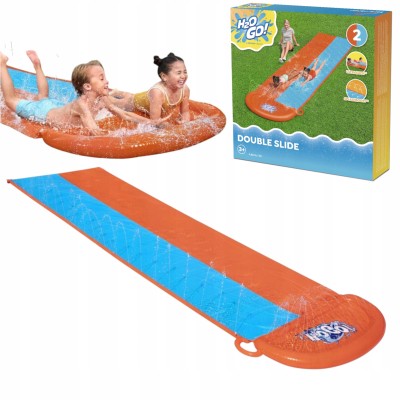 Bestway wodna ślizgawka podwójna 488 cm  Bestway 52328 – podłączana do węża | Zraszacze, trwały PCV, zabawa na świeżym powietrzu