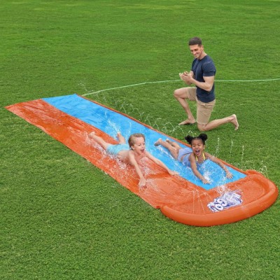 Bestway wodna ślizgawka podwójna 488 cm  Bestway 52328 – podłączana do węża | Zraszacze, trwały PCV, zabawa na świeżym powietrzu
