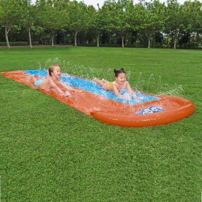 Bestway wodna ślizgawka podwójna 488 cm  Bestway 52328 – podłączana do węża | Zraszacze, trwały PCV, zabawa na świeżym powietrzu