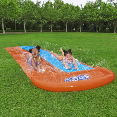 Bestway wodna ślizgawka podwójna 488 cm  Bestway 52328 – podłączana do węża | Zraszacze, trwały PCV, zabawa na świeżym powietrzu