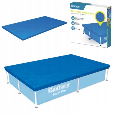 Przykrycie na basen stelażowy Bestway 264x174 cm – trwała plandeka z linkami i odpływem