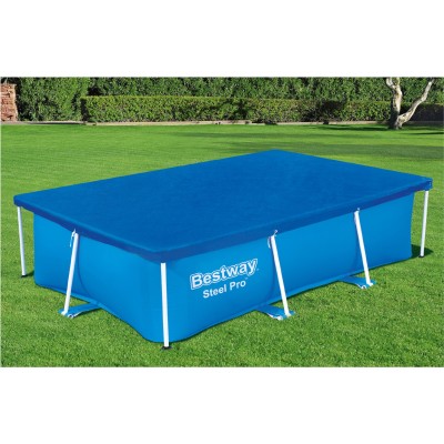 Przykrycie na basen stelażowy Bestway 264x174 cm – trwała plandeka z linkami i odpływem