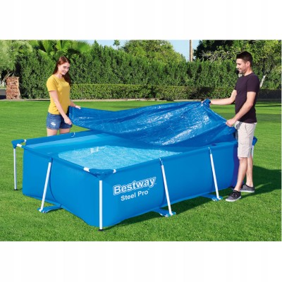 Przykrycie na basen stelażowy Bestway 264x174 cm – trwała plandeka z linkami i odpływem
