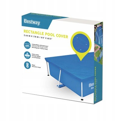 Przykrycie na basen stelażowy Bestway 264x174 cm – trwała plandeka z linkami i odpływem