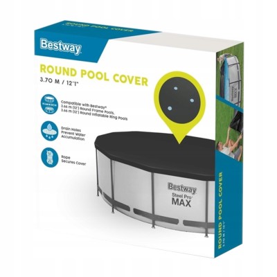 przykrycie na basen stelażowy 366–370 cm bestway – plandeka z linkami 58037 przykrycie na basen stelażowy 366–370 cm bestway – plandeka z linkami 58037